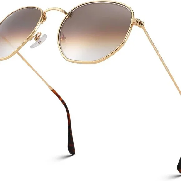 Square Sunglasses for Women Men UV400 Glass Lenses Stylish Hexagonal Frame - Picture 4 of 6